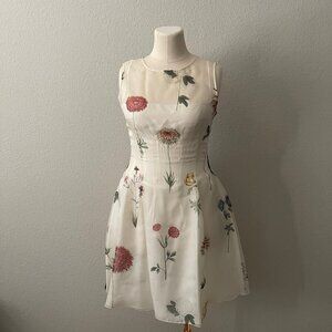 Oscar De La Renta Botanical Organza Silk A-Line Dress - US 12